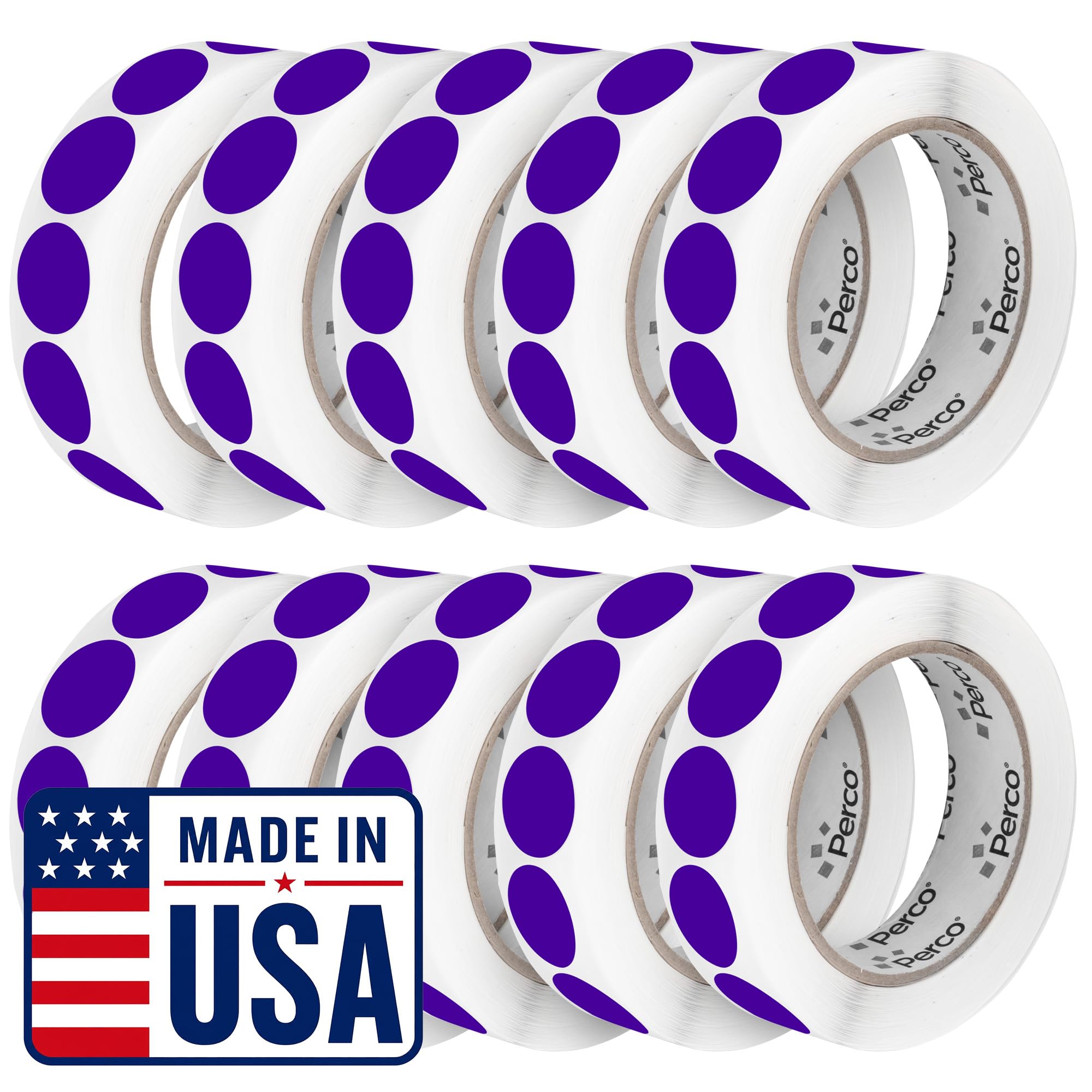Perco Purple Perforated Round Circle Dot Sticker 1-Inch Labels — 10 Rolls, 10,000 Stickers - Category Labels, Classroom Use &amp; Creative Organization, Strong Adhesive - Made in USA
