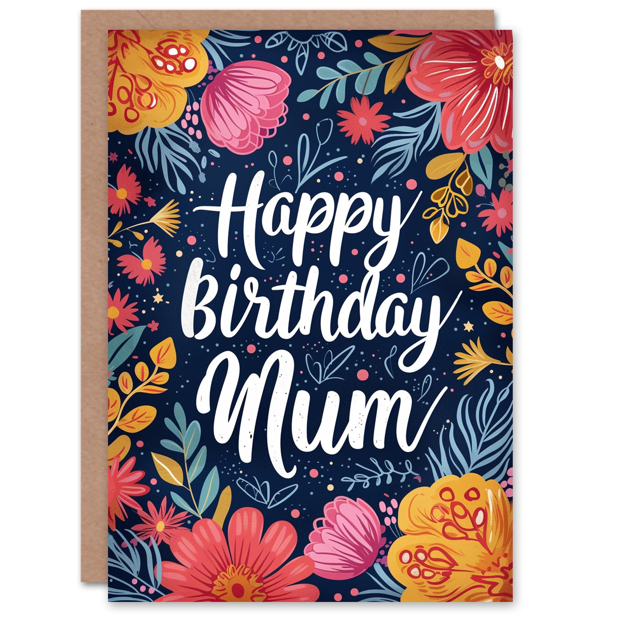 Artery8 Birthday Card Floral Border Design Flower Blooms For Mum Mam Mother Mummy Greeting Card