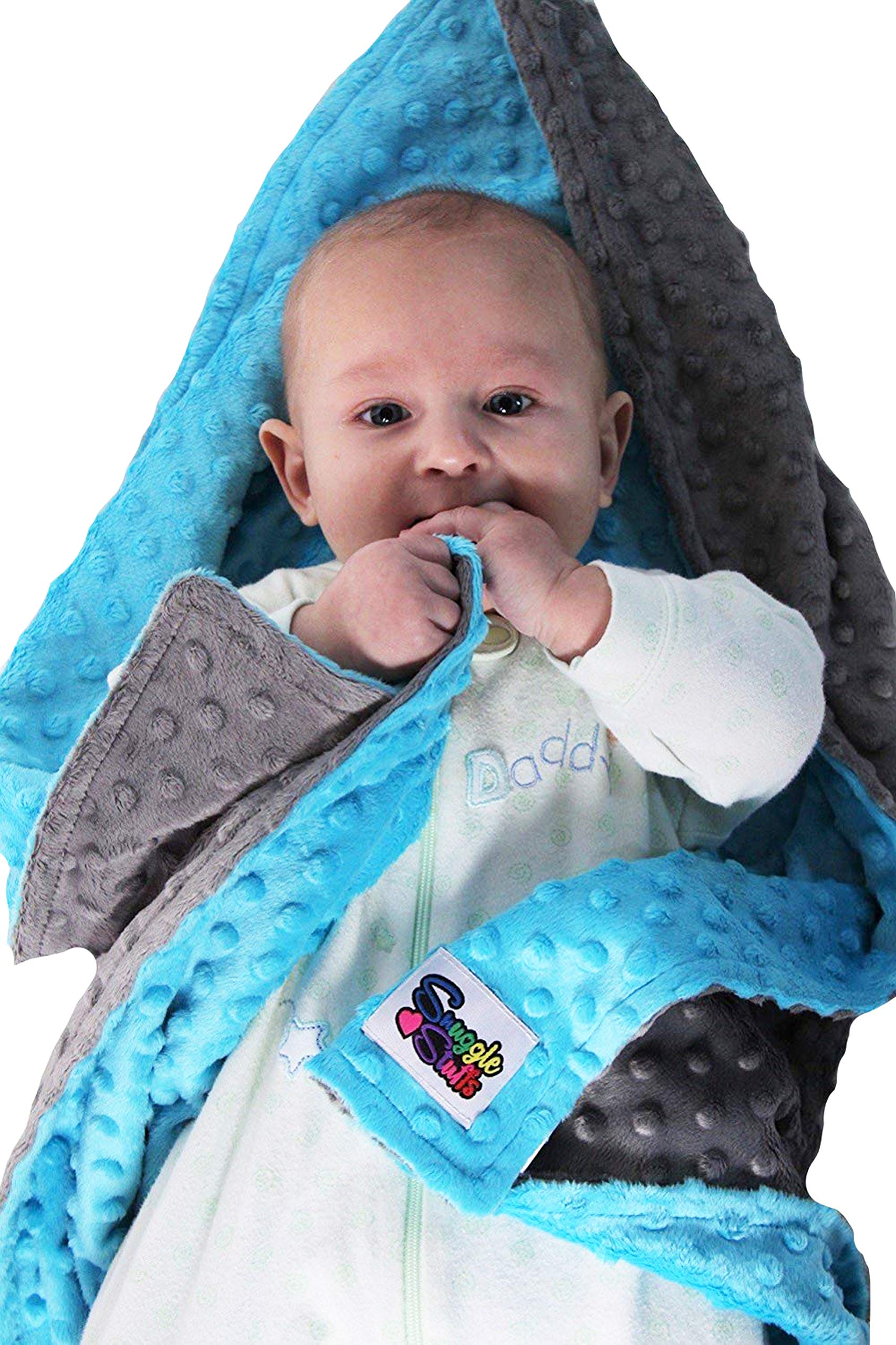 Dwustronny dziecięcy miękki koc dziecięcy Minky Dot (turkusowy/szary)