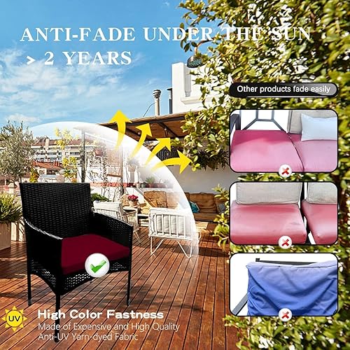 Miniatura 5 de ClawsCover Paquete de 3 fundas de repuesto para cojines de asiento para exteriores, para muebles de mimbre de ratán, juego de conversación de patio,