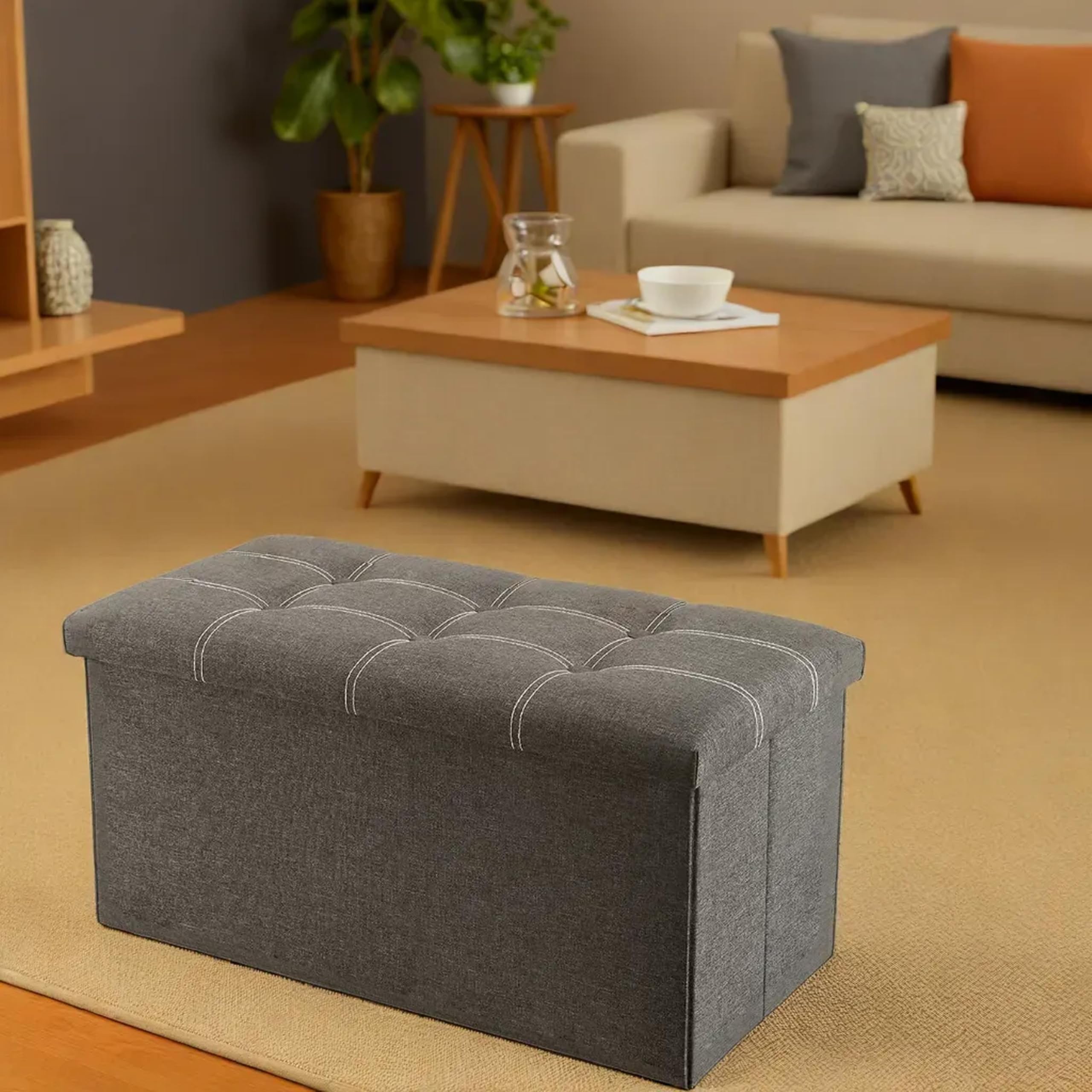 Larihk Retail Footrest Stool Small Ottoman with Storage Foldable Ottoman Foot Rest Footstool Bench for Living Room (Grey, 76X38X38 CM)
