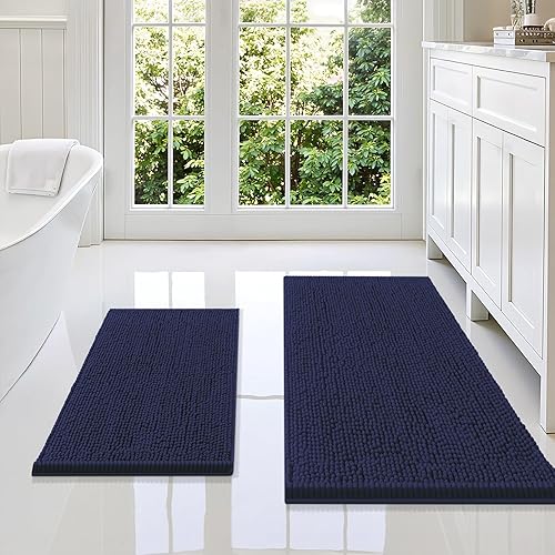 Miniatura 146 de Smiry - Juego de alfombras de baño de 2 piezas, suaves, absorbentes, de felpilla, lavables a máquina, antideslizantes, para bañera, ducha y piso Gris