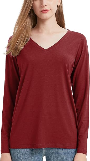 netdraw Womens Bamboo Viscose Long Sleeve V-Neck T-Shirt Soft Comfy Trendy Casual Sleep Pajama Lounge Tops