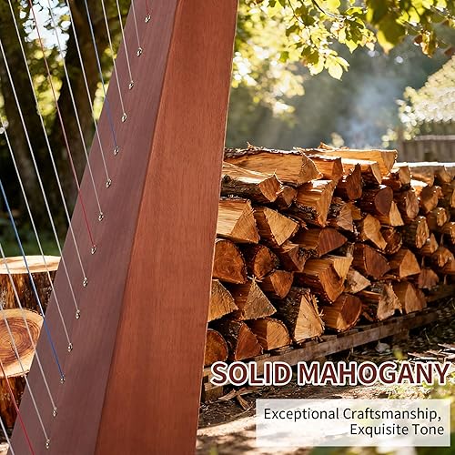 Miniatura 27 de Arpa de lira, Lotkey 23 cuerdas de metal, cuerpo de caoba y tablero de abeto sólido, arpa de lira con llave de afinación, cuerdas de extracción