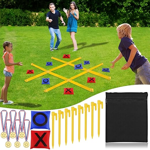 whumsdog Giant Tic Tac Toe Strap Game Outdoor, 4 Ft X 4 Ft Portable Tic Tac Toe Bean Bag Toss Game, Large Yard Toss Game Tic Tac Toss Across Camping Games for Kids & Families.
