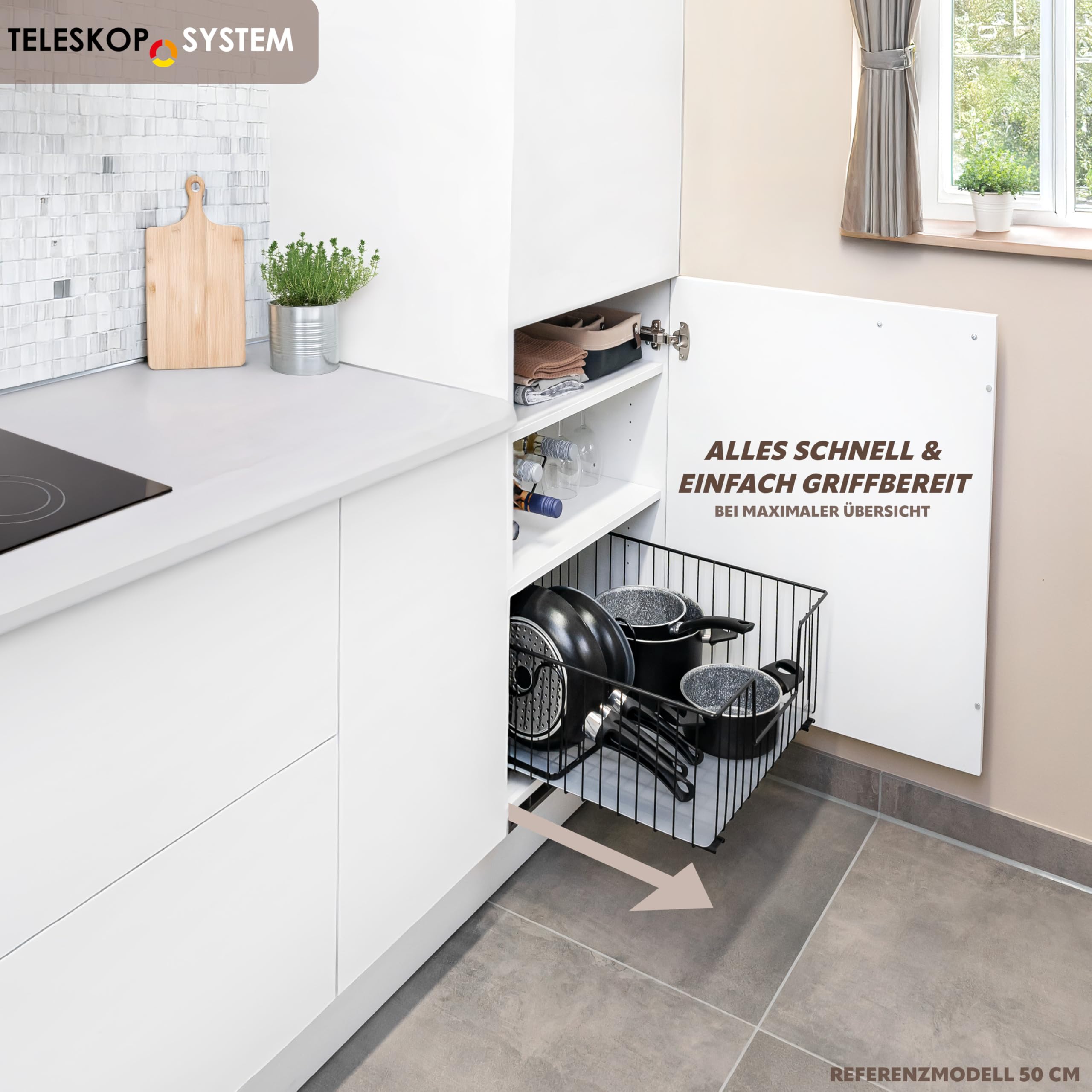 bremermann Schrank-Korbauszug 30 cm Breite mit Einlegeboden, Küchenschublade zum Nachrüsten, Vollauszug mit Teleskop-Schienen, ideal für Küche, Bad & Schlafzimmer, aus Metall (Schwarz)
