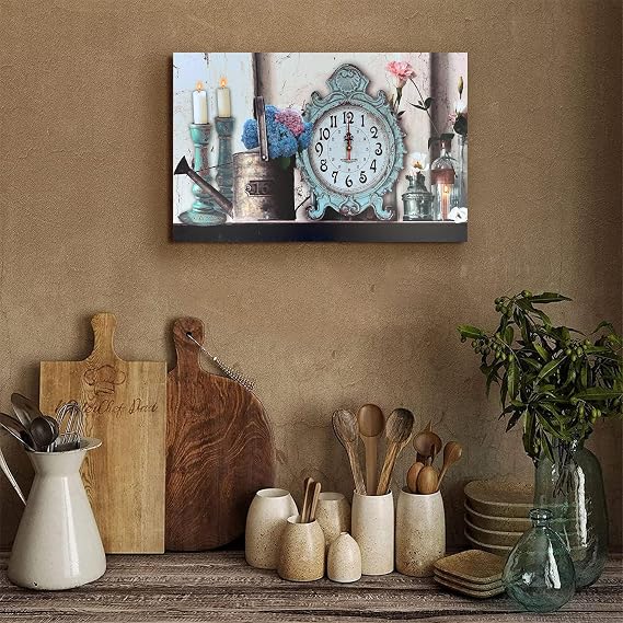 LEDSone 60x40cm Rectangular Nautical Wall Clock Vintage French Country Style Wall Clock with Floral Decor, Shabby Chic Home Decor Easy to Read Wall Clock for Bedroom Living Room (Style 05)
