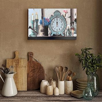 LEDSone 60x40cm Rectangular Nautical Wall Clock Vintage French Country Style Wall Clock with Floral Decor, Shabby Chic Home Decor Easy to Read Wall Clock for Bedroom Living Room (Style 05)
