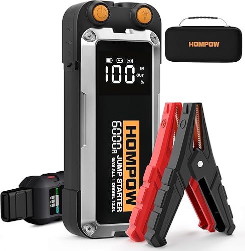 Arrancador de coche de 6000 A, batería portátil para todo el motor diésel de gasolina y hasta 12 L, caja de salto de 12 V con pantalla LCD, puertos