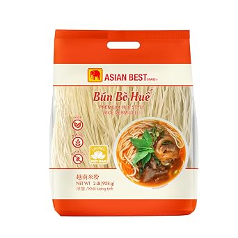 Asian Best Bun Bo Hue Premium Hue Style Rice Vermicelli, Vegan, Gluten Free, Non GMO, 2 lb