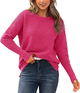 BTFBM Fall Sweaters for Women 2025 Casual Long Sleeve Sweater Striped Loose Fit Pullover Tops