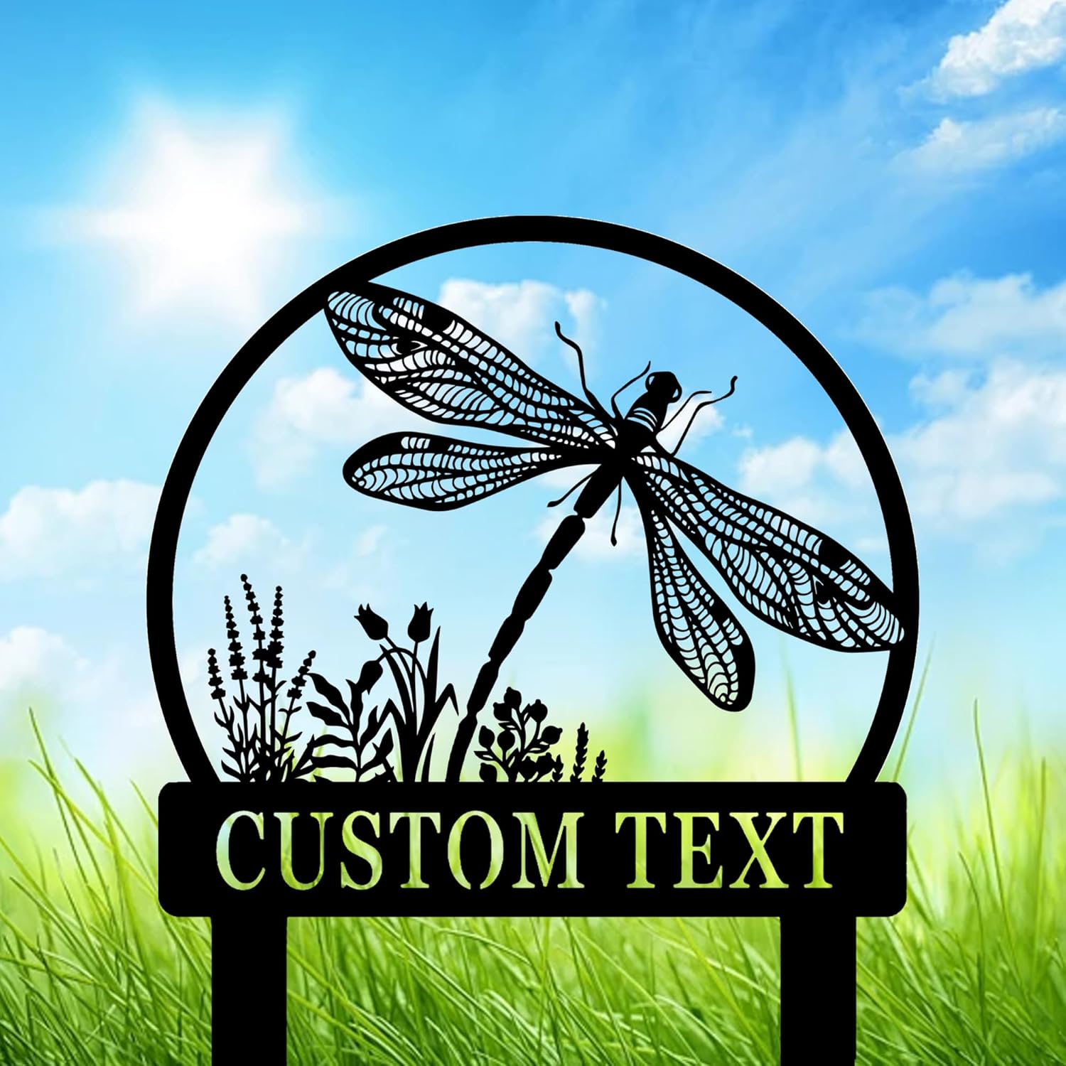 Personalized Dragonfly Garden Stake - Add Some Whimsy to Your Outdoor Space with a Custom Metal Sign for Flower Beds and Yard Decor - Available in Sizes 8-24 Inch