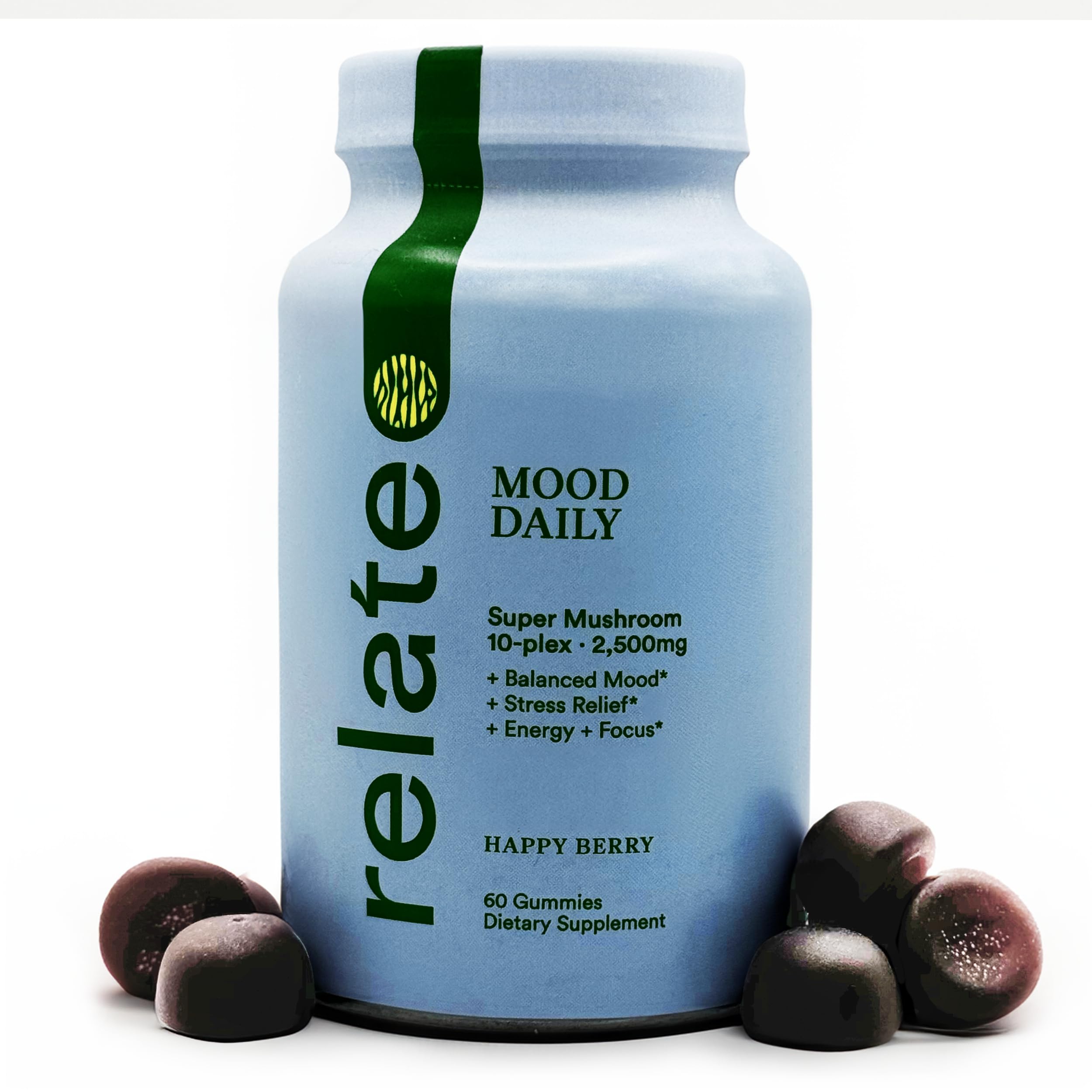relate Mood Daily Happy Berry Gummies - Super Mushroom Complex for Balanced Mood & Cognitive Support - 60 Count