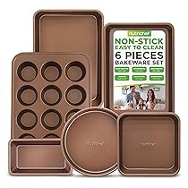 NutriChef Set di 6 Teglie da Forno Antiaderenti in Acciaio al Carbonio, Teglie Forno per Biscotti, Muffin, Torte e Pane, Resistenti ai Graffi, Lavabili in Lavastoviglie, Nero