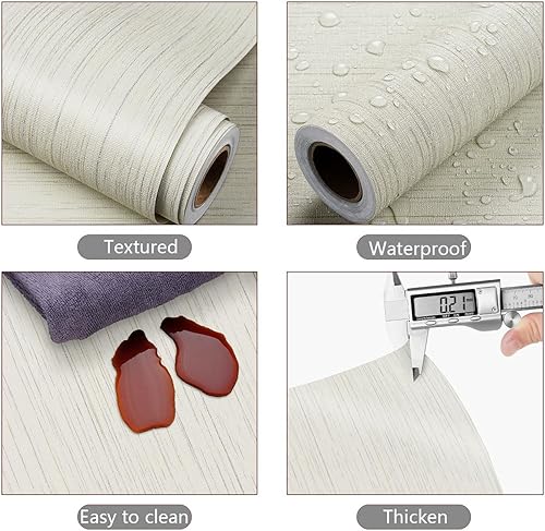 Miniatura 5 de YENHOME Papel tapiz de lino texturizado de 17.7 x 200 pulgadas para dormitorio, sala de estar, papel de contacto beige y gris, papel de pared