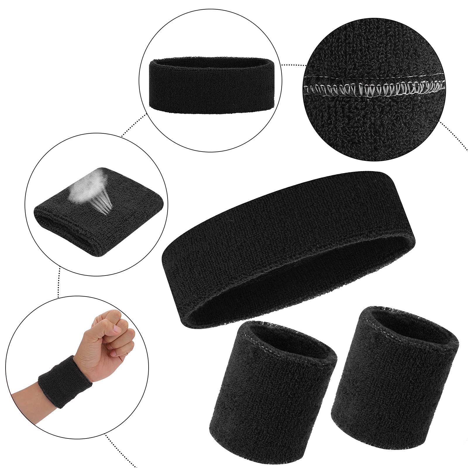 ASTER 6-Piece Sweatband Set – Headbands & Wristbands For Sports & Workouts – Moisture-Wicking & Comfortable For Men & Women - View #10