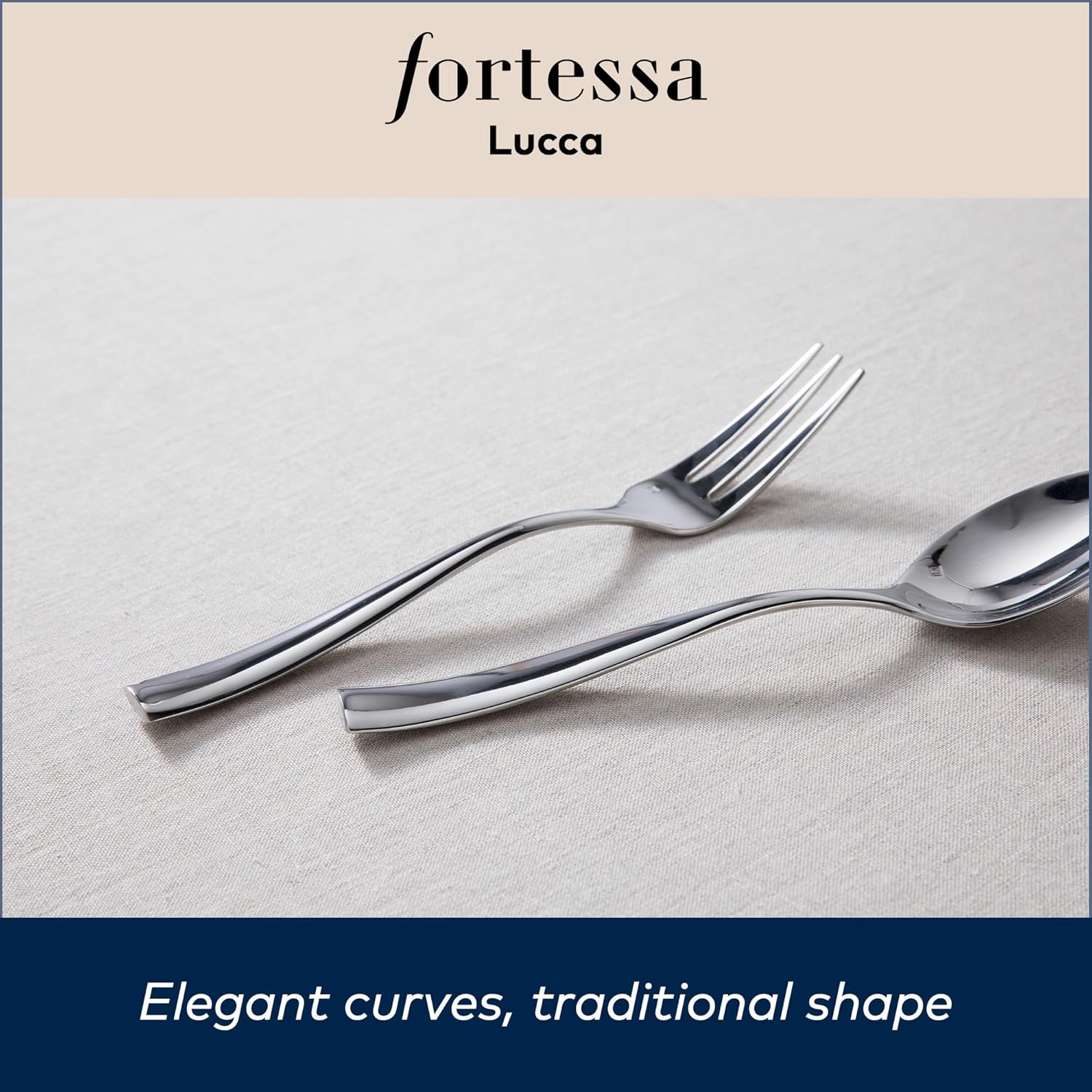 FORTESSA Lucca 18/10 Stainless Steel Flatware, 20 Piece Place Setting With Table Knives, Forks and Spoons (Service For 4), Dishwasher Safe, Polished