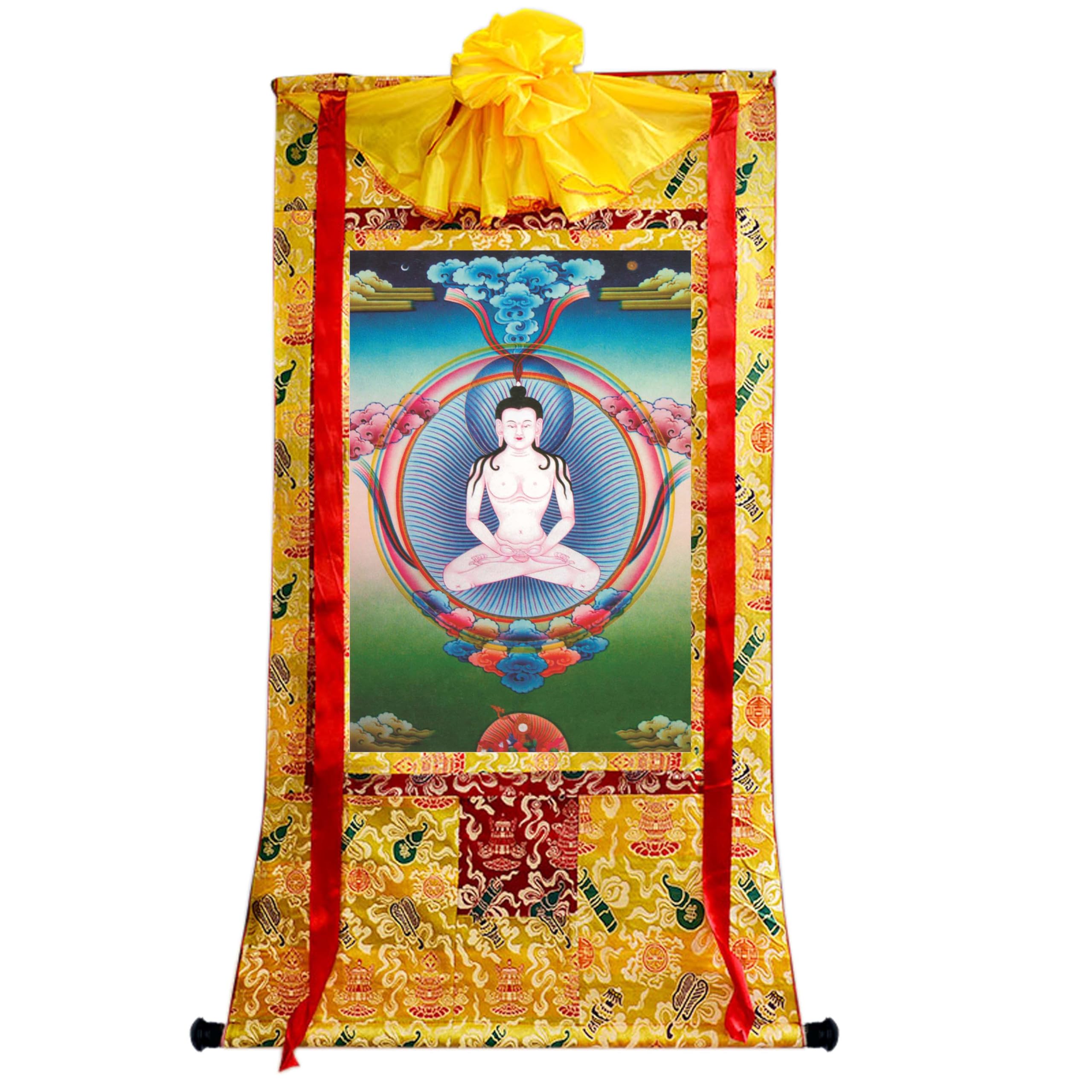 Gandhanra Art tibétain Thangka – Tapihritsa Thangka la religion Bön – Impression giclée numérique haute résolution et double couche encadrée à la main – Tapisserie bouddhiste à suspendre – 119,4 x