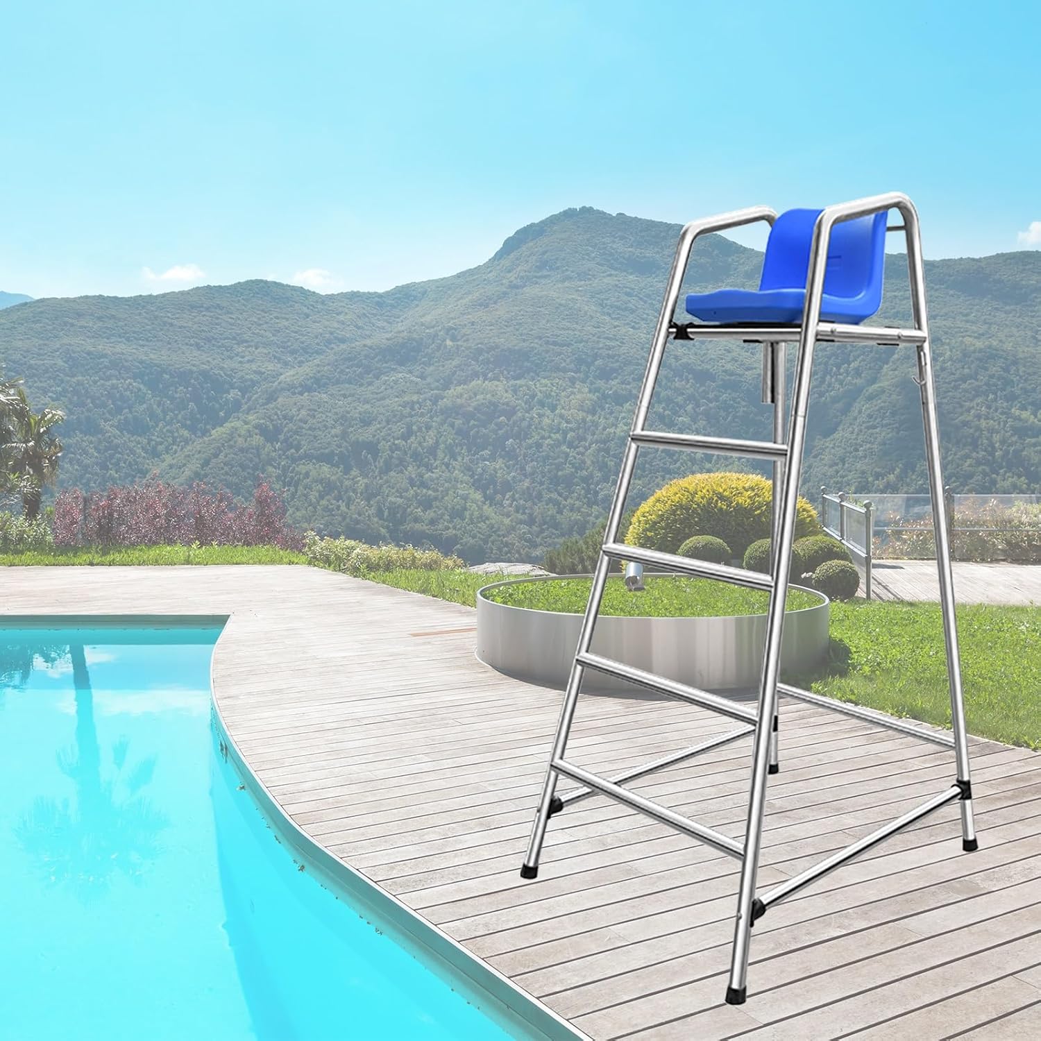 Heavy Duty Lifeguard Chair - Tall Outdoor Poolside Seat, 304 Stainless Steel, Supports 660lbs, Comfortable for Beach & Lake, Ideal Patio Bar Stool 47-71in