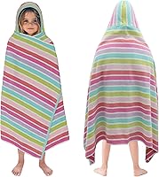 ORIGINAL KIDS Oversized Hooded Bath Towel Wrap 30x60 - 100% Cotton Terry Super Soft Absorbent Toddler Towel Pink Multi Stripes Pool Beach Bath
