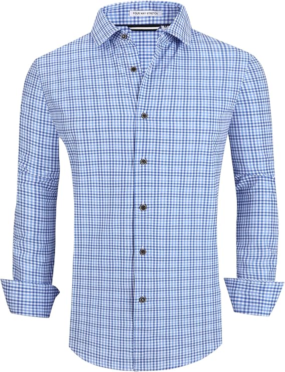 Alex Vando Mens Button Down Shirts Wrinkle Free 4-Way Stretch Print Business Casual Shirt