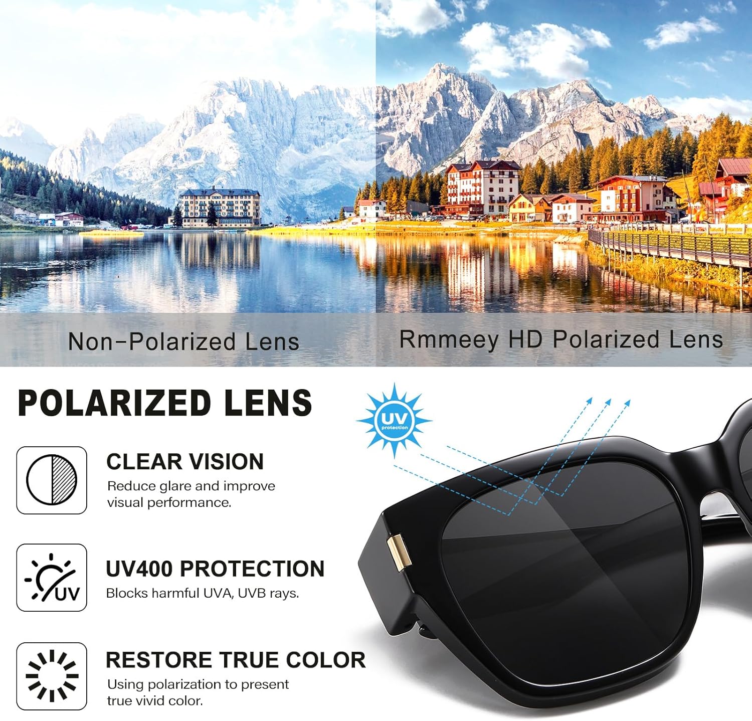 Polarized Fit Over Glasses Sunglasses for Women Men Trendy Square Wrap Around Shades UV Protection - Image 7