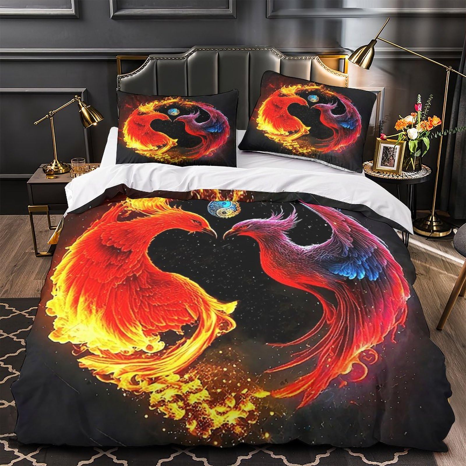 Housse de couette Yin et Yang parure de lit 3 pièces anti-plis à fermeture éclair