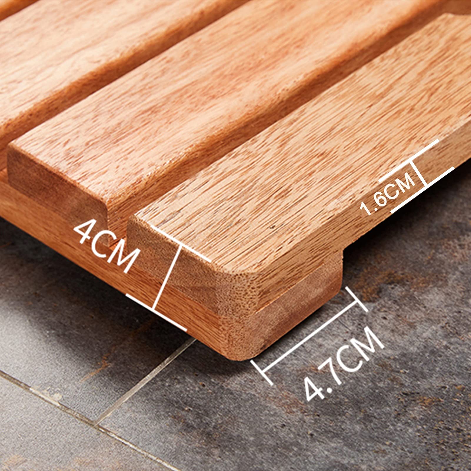 rutschfeste, wasserdichte Teakholz-Badematte – Rechteckige Duschmatte aus Massivholz für drinnen und draußen mit Breiten Latten, 70 cm x 100 cm (27,6" x 39,4") – Strapazi