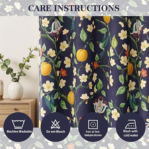 Miniatura 7 de Floral Curtains 100% Blackout, Vintage Hummingbird Black Out Curtain 84 Inches Long, Patterned Thermal Insulated Window Drapes 2 Panels, Grommet