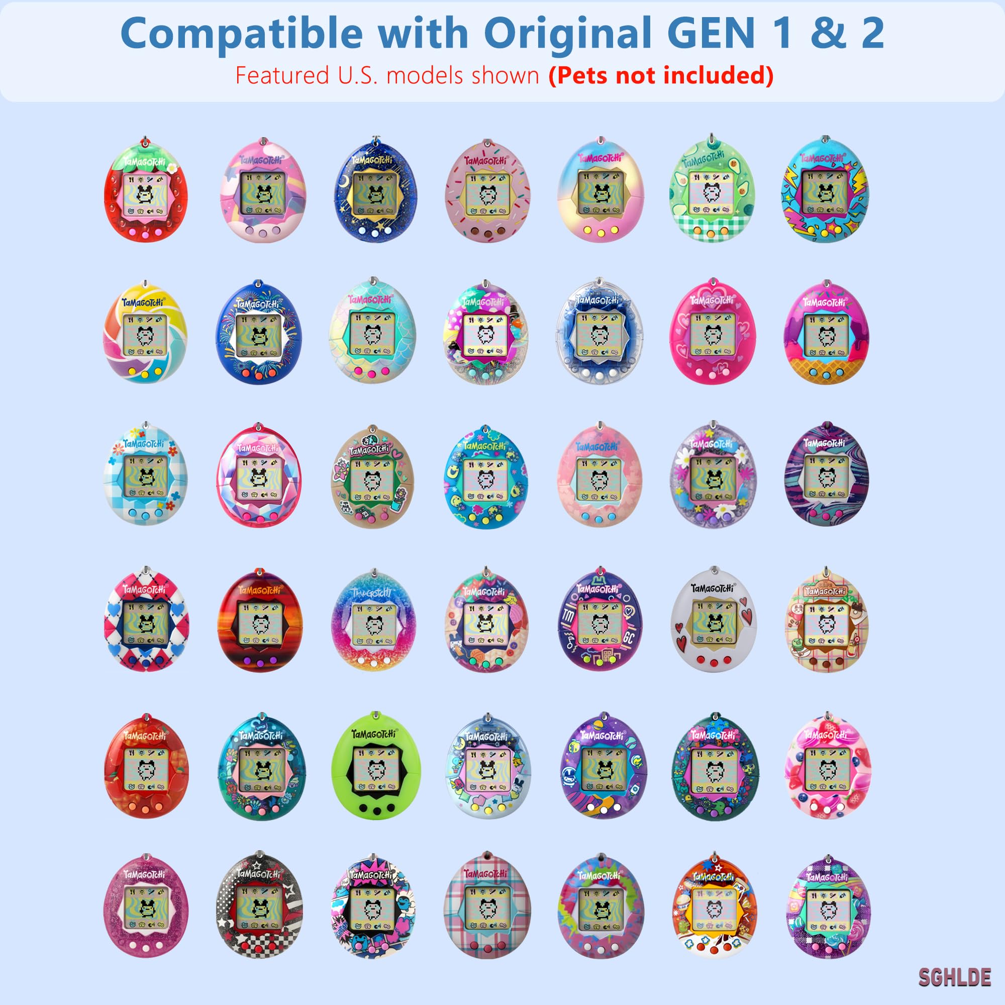 SGHLDE Schutzhülle für Tamagotchi, transparent, hartes Polycarbonat, sturzsichere Schutzhülle, transparent, tragbar, Aufbewahrungskoffer für Tamagotchi-Originalzubehör, integrierter Flip-Top