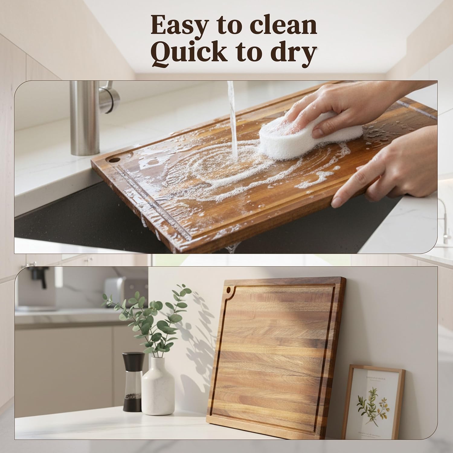 Acacia Wood Cutting Board 18x14 Inch Large, 0.6" Thin Edge Grain, Deep Juice Groove & Handle - Premium Solid Hard Platter for Meat, Cheese, Fruit, Bread & Serving, Non-Toxic, BPA Free by New M Way
