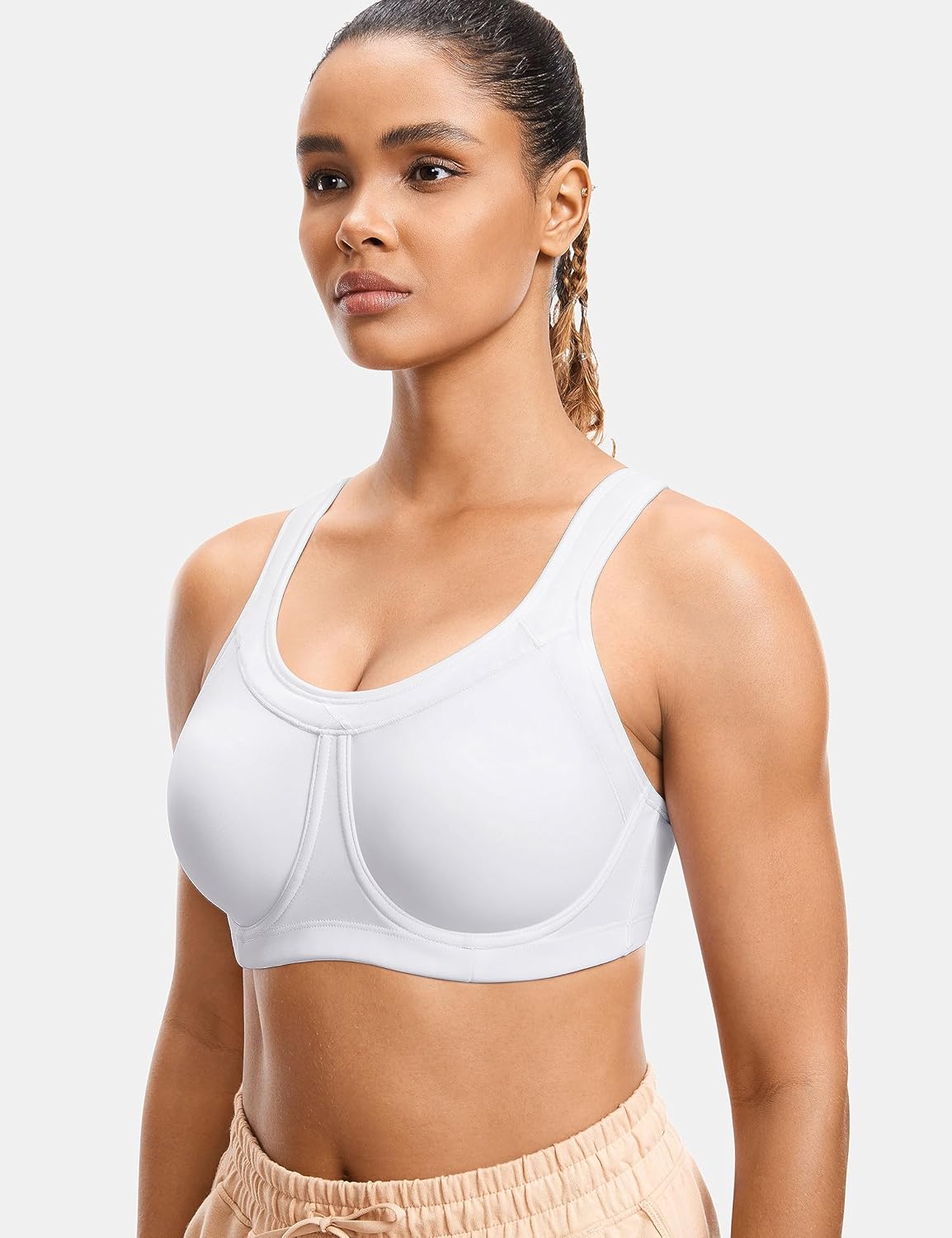 SYROKAN Women's High Impact Removable Pads Sports Bra Underwire Full Coverage Support Workout Running Bra - Image 4