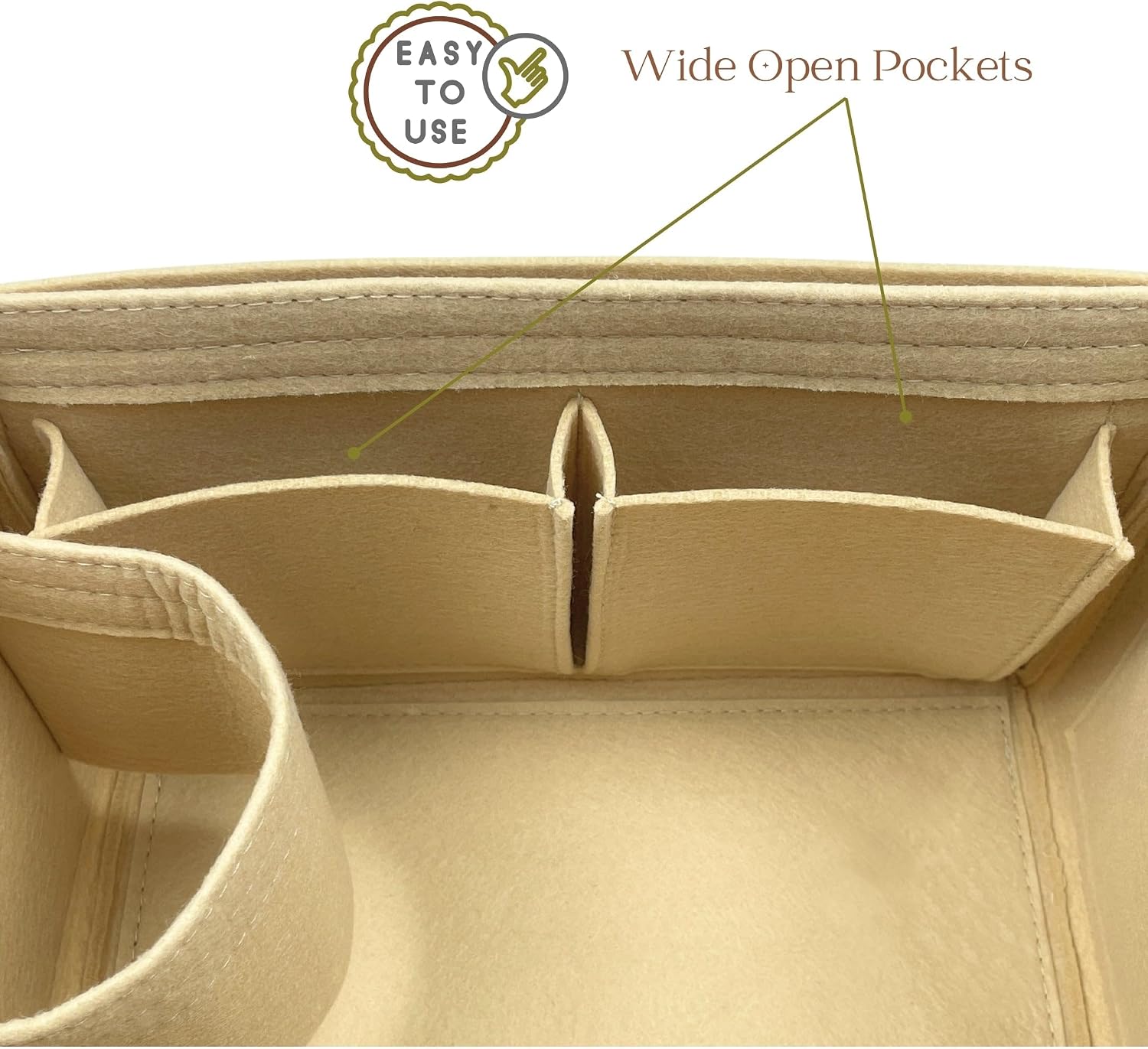 Organizer for Bride-a-Brac Case. Small/Large Model, Felt Bag Insert with Zipper Pocket (Large, Cream)