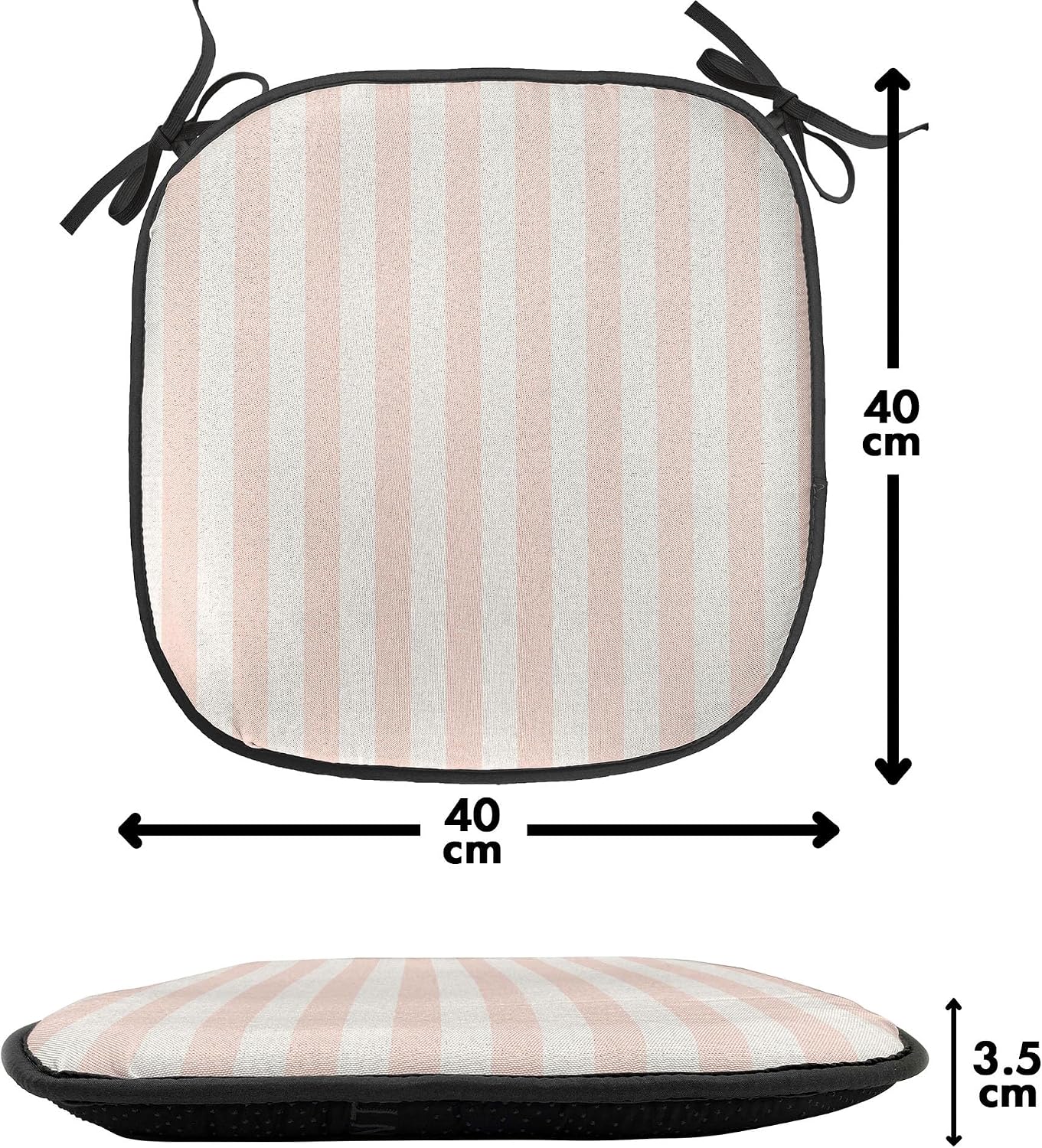 Lunarable Striped Chair Seating Cushion Set of 2, Vintage Inspirations Geometric Arrangement Grunge Line Pattern Monochrome Ornate, Anti-Slip Seat Padding for Kitchen & Patio, 16"x16", Blush White