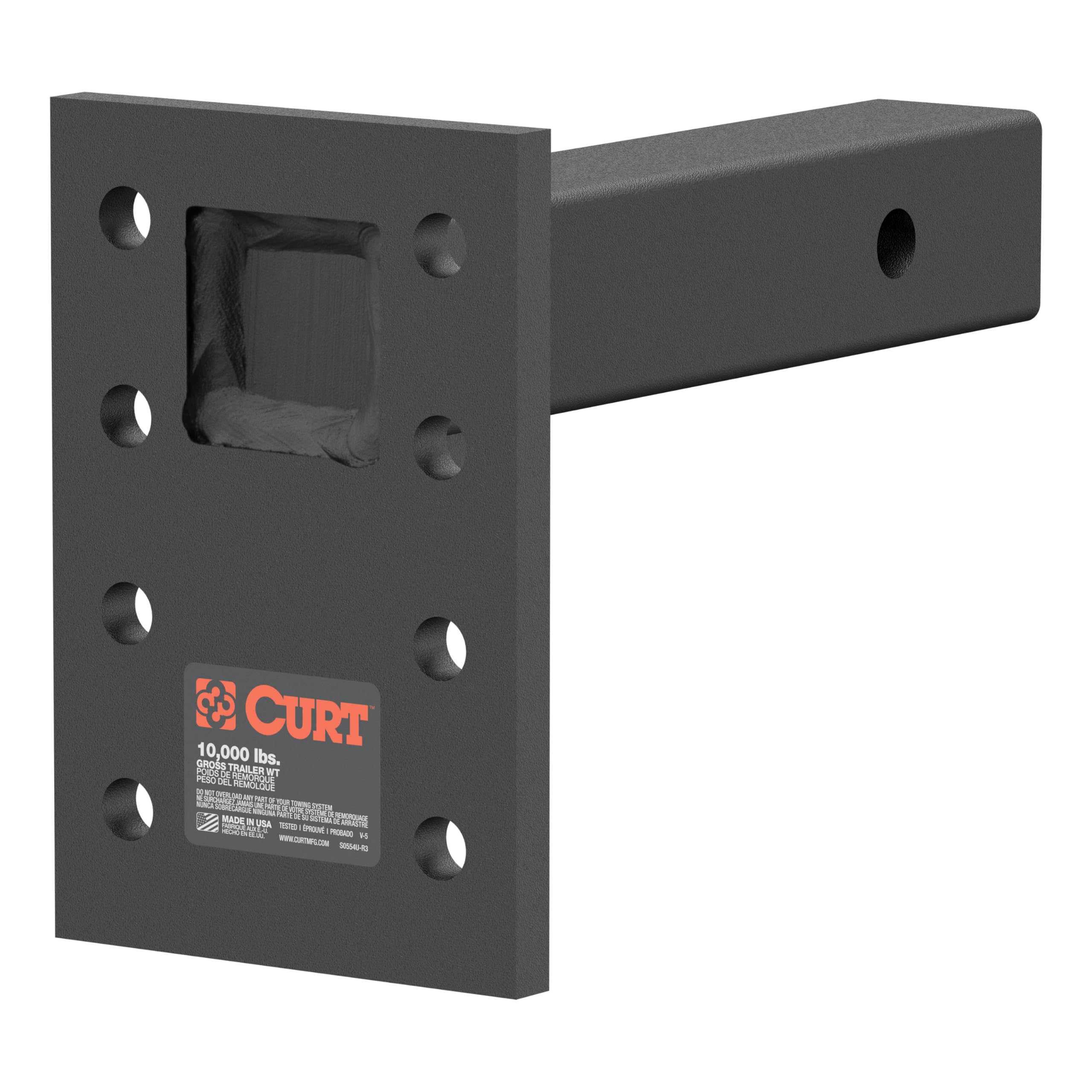 CURT 48324 Adjustable Pintle Mount for 2-Inch Hitch Receiver, 10,000 lbs, 6-1/2-Inch Drop, 8-Inch Length