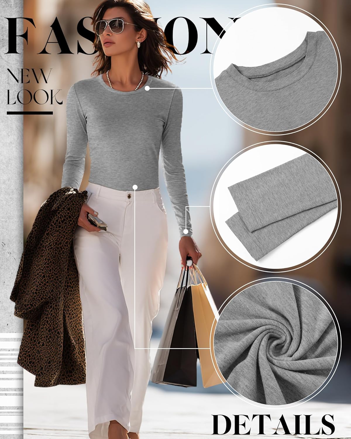 Riyiper 6 Pack Women's Long Sleeve Shirts Basic Slim Fitted Tops Casual Crew Neck Tight Tee Tops 2025 Layering T-Shirt - Image 4