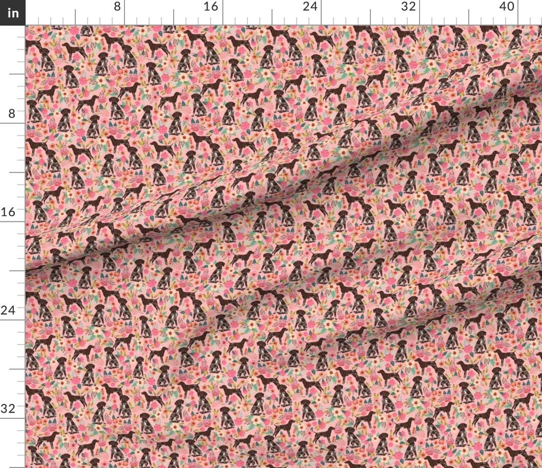 Spoonflower Fabric - German Pointer Floral Pink Dogs Cute Dog Florals Pet Blush Portrait Printed on Petal Signature Cotton Fabric by The Yard - Sewing Quilting Apparel Crafts Decor
