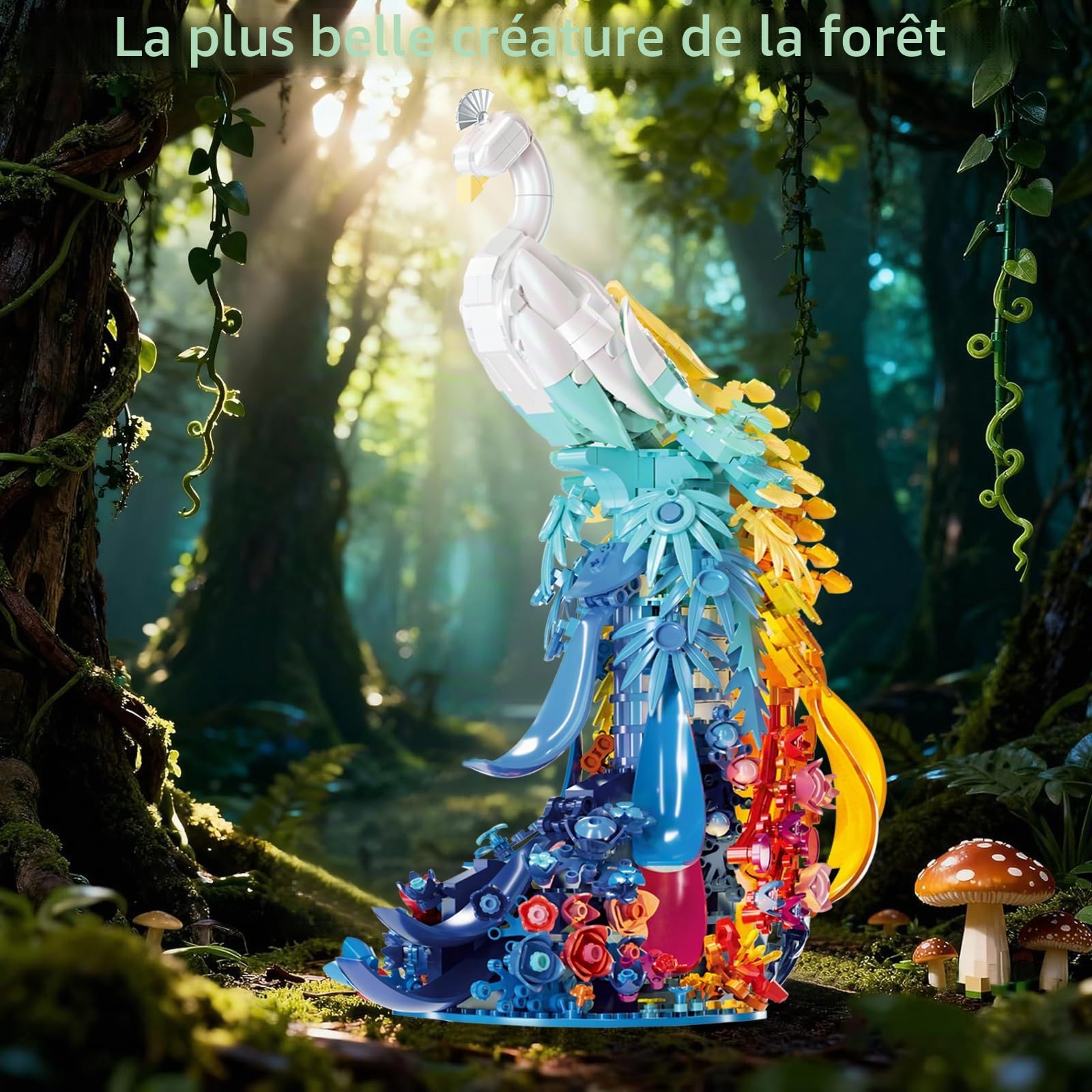 Figurines d'animaux de paon compatibles avec les célèbres marques, 901 pièces, paons, animaux, modèle avec fleurs, plumes de queue et lumière, cadeaux décoratifs créatifs pour adultes et jeunes