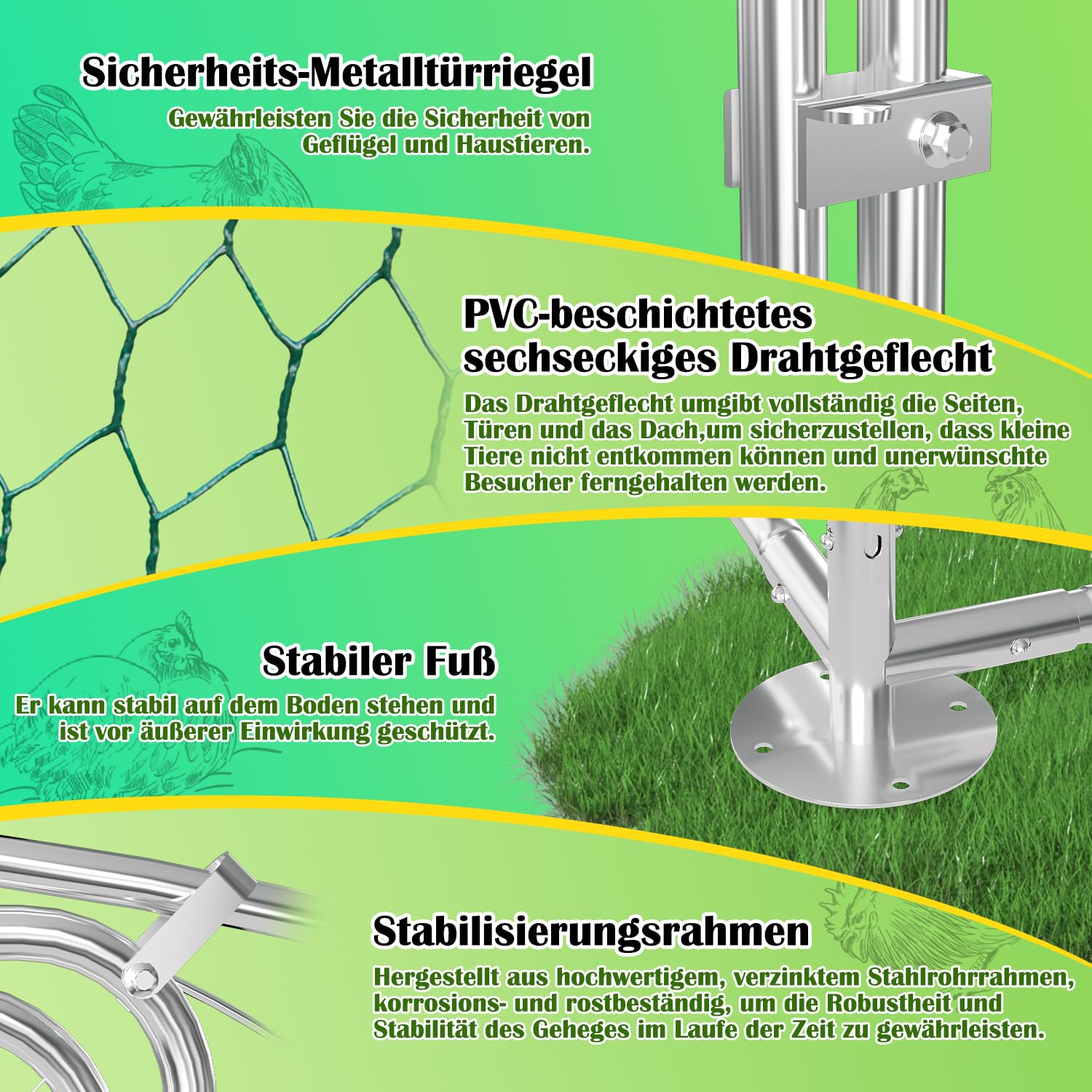 Fiqops Metalowy kurnik 3 x 2 x 2 m, wybieg, klatka dla małych zwierząt, woliera z plandeką dachową, wybieg dla kur, drobiu, małych zwierząt, nakładka na łuk