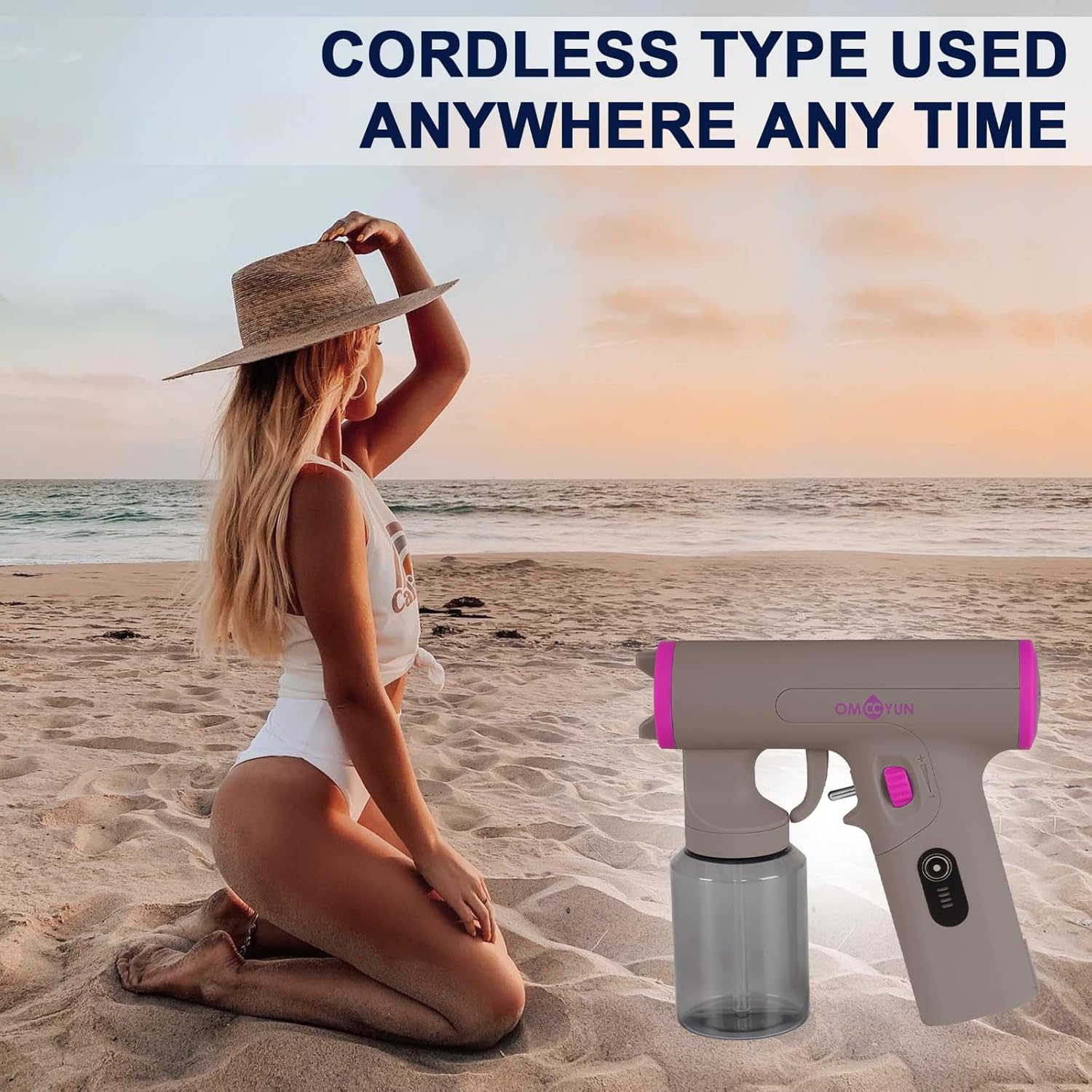 Portable Spray Tan Machine Cordless Strong Spray Level Even Atomization-Adjustable Spray Pattern(Vertical/Horizontal)-USB Charge Handheld Spray Tan Gun For Travel Salon Beach Home Mobile Use Dark Grey