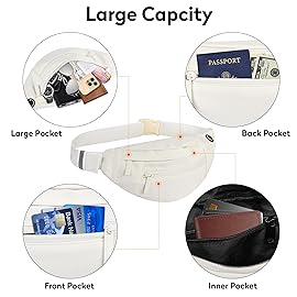 Frenou Large 4-Zipper Waist Pack Crossbody Belt Bag for Running Fanny Pack for Women and Men Crossbody Belt Bag Bum Bag with Adjustable Strap for Sports Creamy White