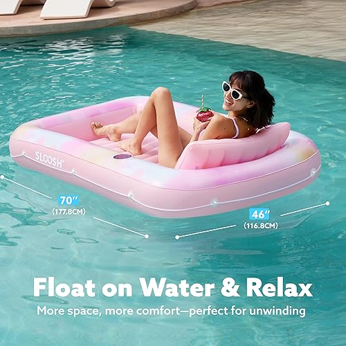 Miniatura 6 de SLOOSH Inflatable Tanning Pool Lounger Float, 70" x 46" Pool Floats Adult with Pillow, 4 in 1 Suntan Tub Raft Floatie,Sunbathing Bed Lounge for