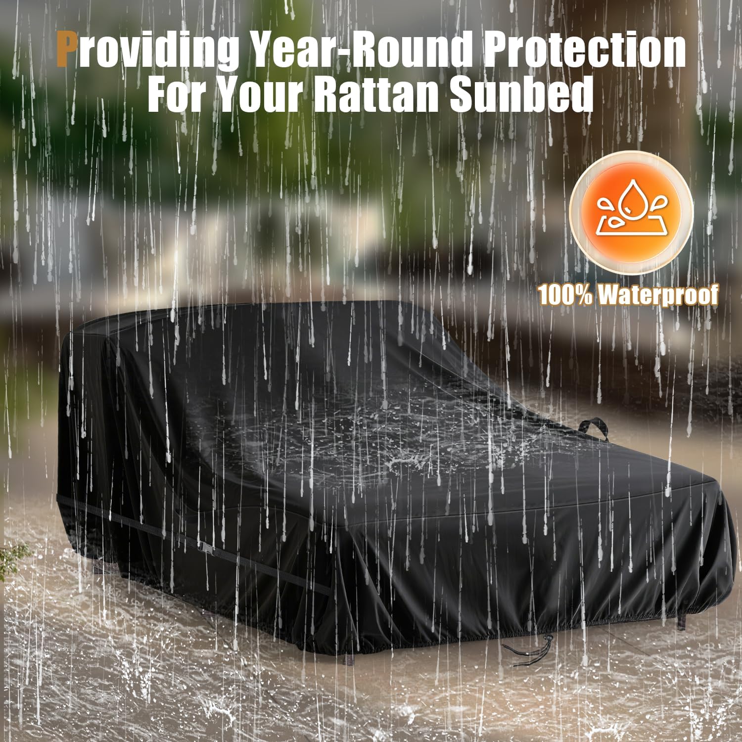Outdoor Daybed Cover Waterproof, 420D Waterproof Patio Daybed Covers, Outdoor Couch Rattan Daybed For Patio Bed With 2 Handle & Zipper, Black