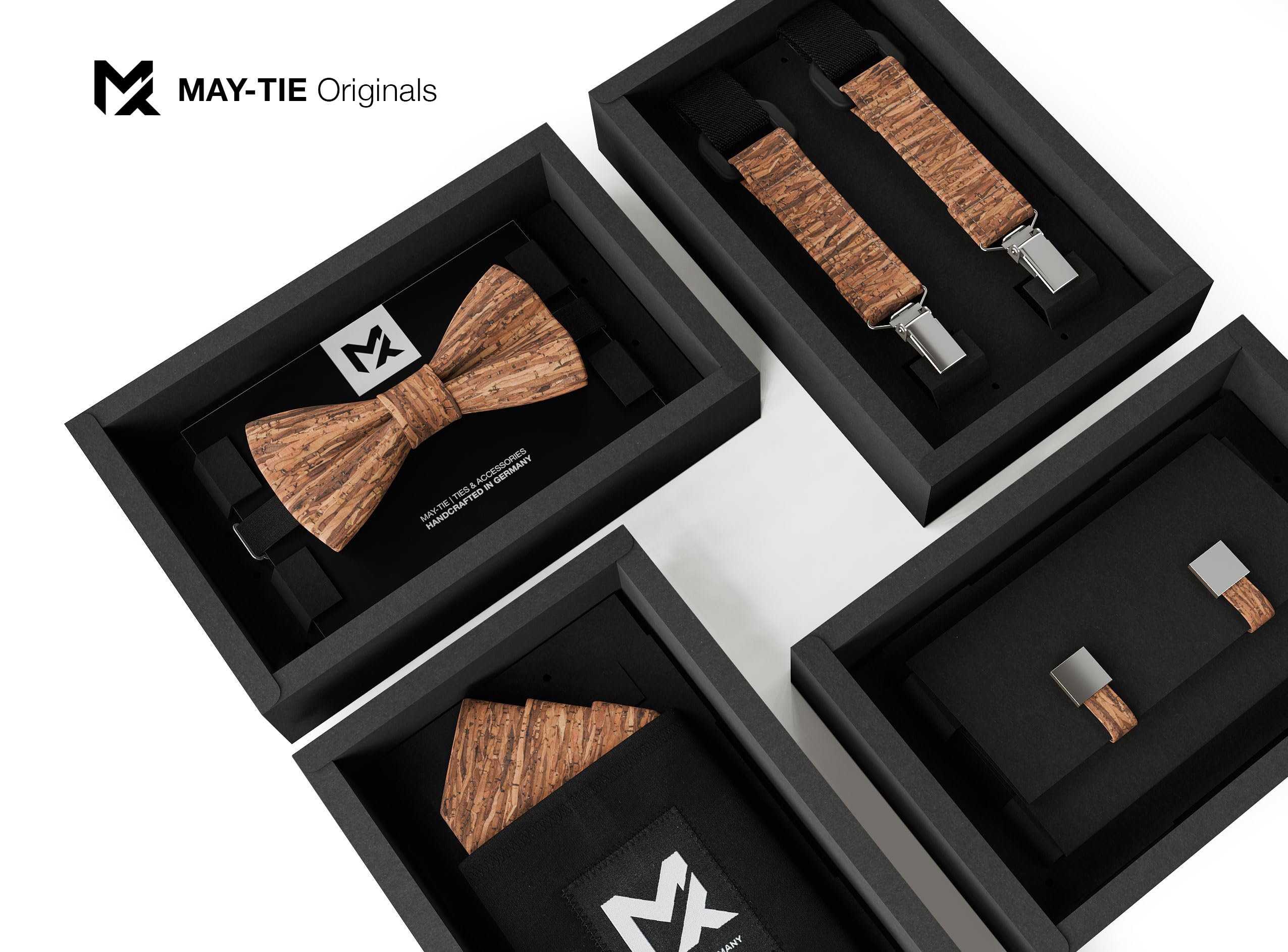 Manschettenknöpfe aus Messing und Kork | Iconic | handpoliert | silber glänzend (Holz Braun)