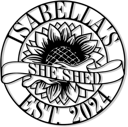Miniatura 9 de Letrero de metal personalizado con texto en inglés «She Shed» – Decoración de pared con nombre personalizado para jardín, porche, patio, valla o