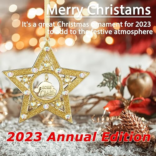 Miniatura 4 de VIVIKEN Adorno de Navidad 2023 con purpurina dorada para árbol de Navidad, decoración del hogar, decoración de interiores, decoración de estrella