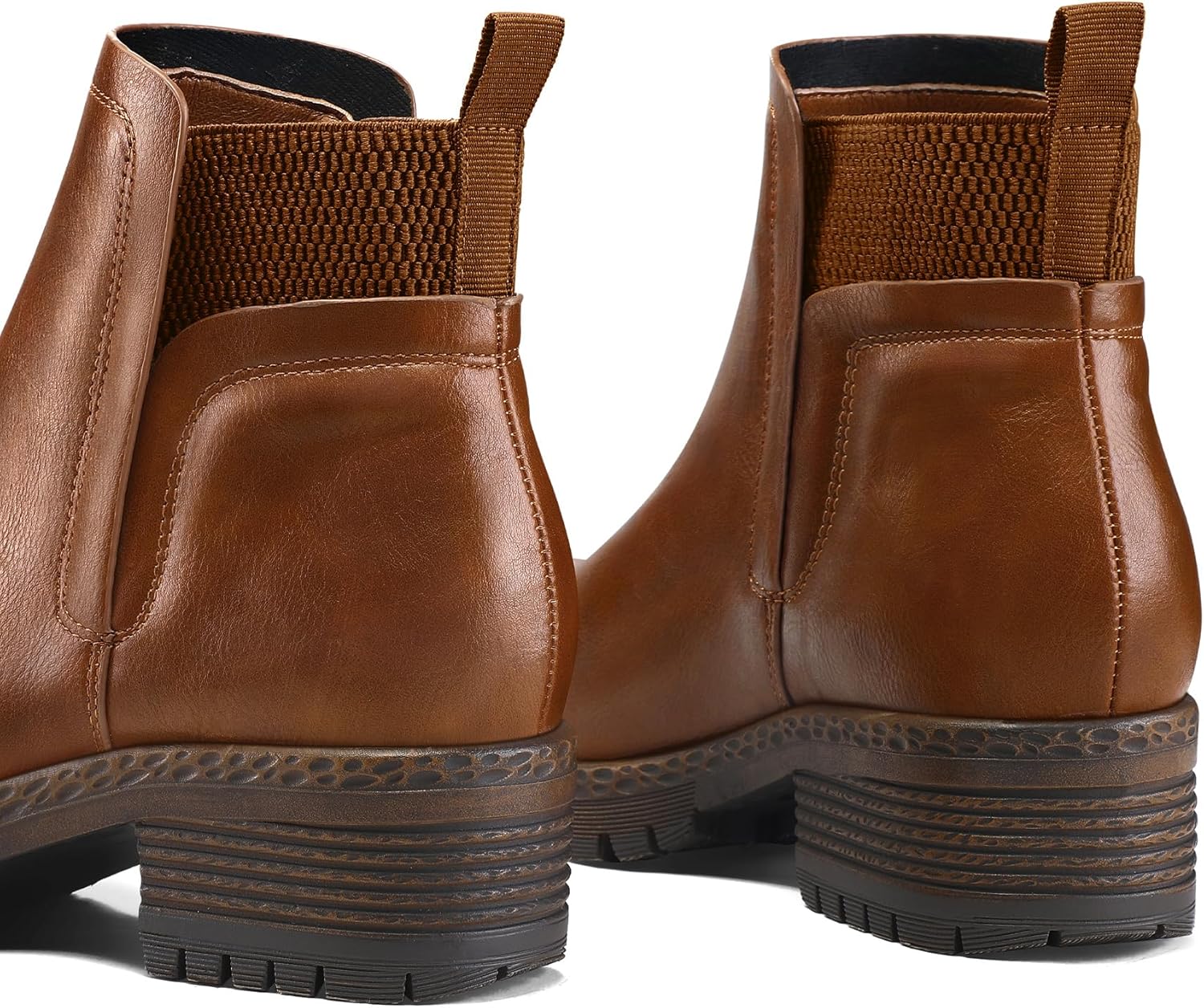 mysoft Women's Elastic Gore Lug Sole Chelsea Boots Slip On Platform Chunky Heel Ankle Booties - Image 3