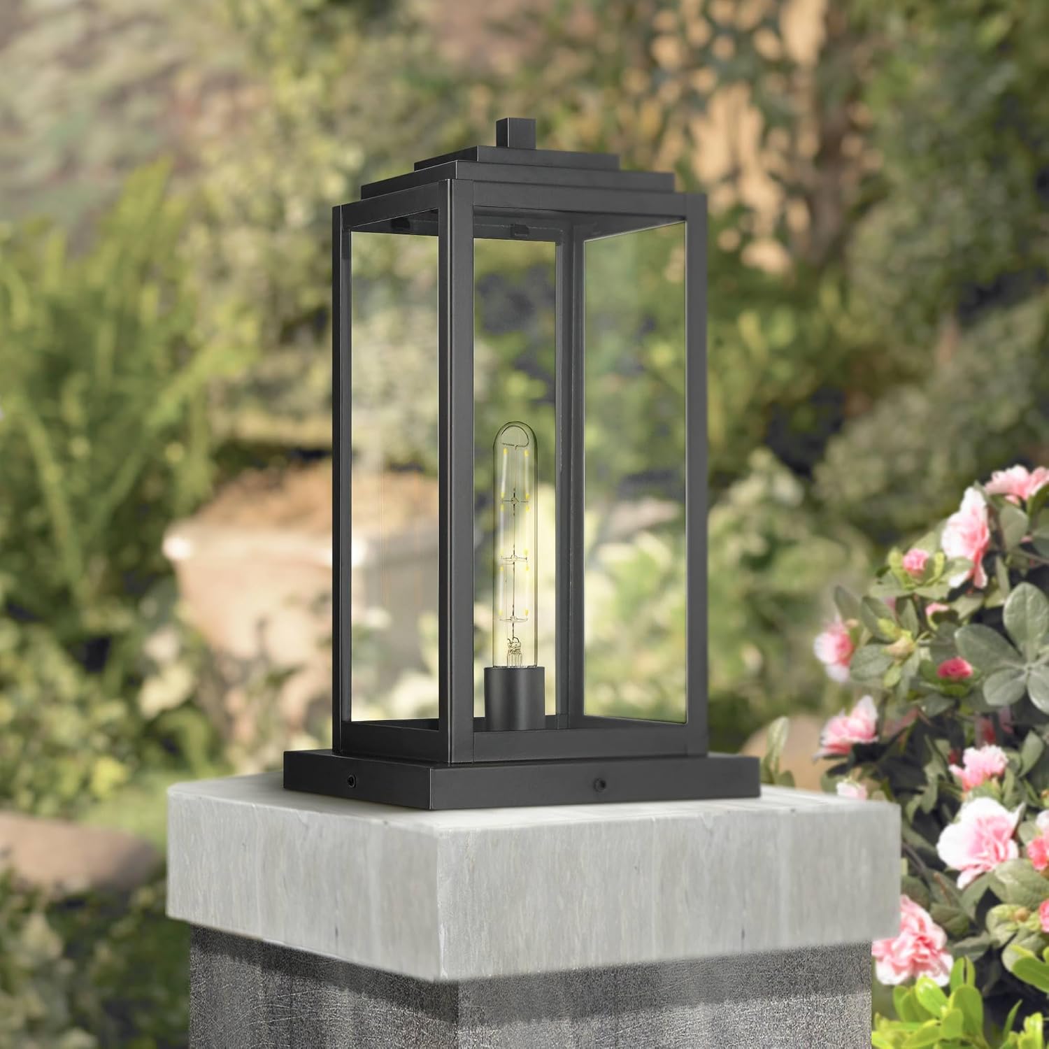 Matte Black 17" Modern Outdoor Pier Mount Light with Clear Glass Shade
