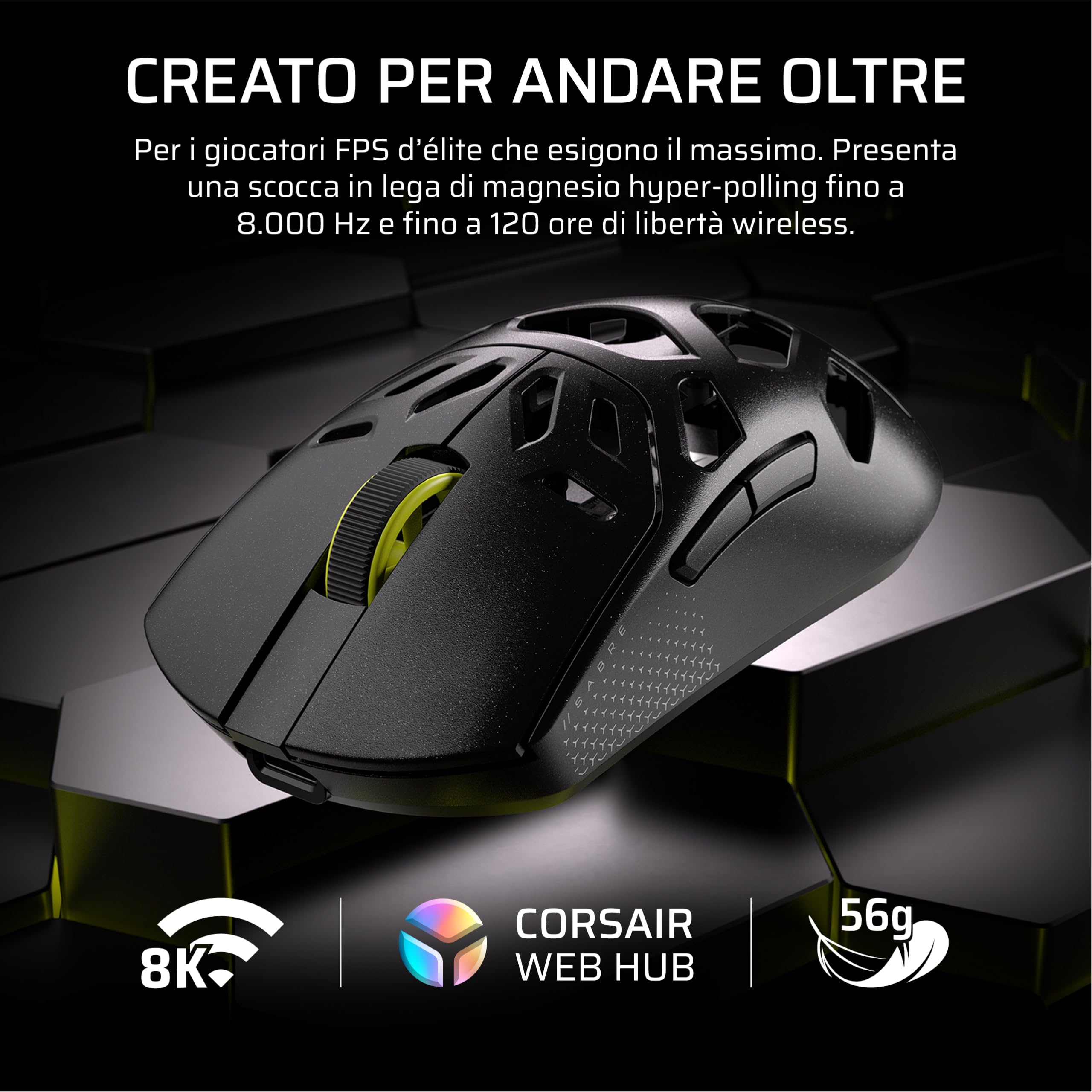 Corsair SABRE v2 PRO MG FPS Mouse Da Gioco Wireless – Nero | Sensore MARKSMAN S Da 33.000 DPI, Hyper-Polling a 8.000 Hz, Magnesio Resistente, Leggero, Batteria Fino a 120 Ore,