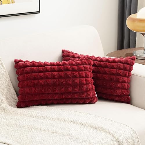 Miniatura 75 de FUTEI Juego de 2 fundas de almohada decorativas color camello de 18 x 18 pulgadas, fundas de cojín cuadradas, piel sintética de conejo esponjosa